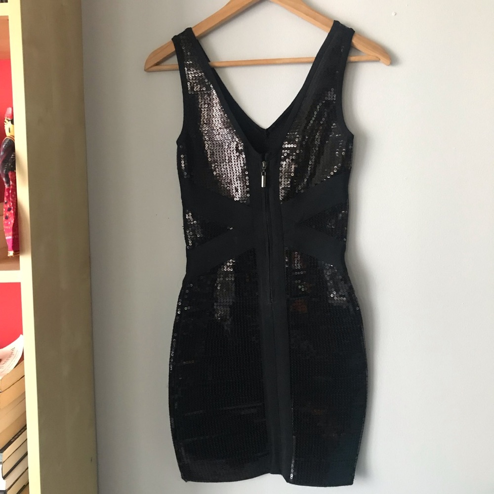 Bebe • Black Sequin Bandage Bodycon Mini Dress - Picture 4 of 8